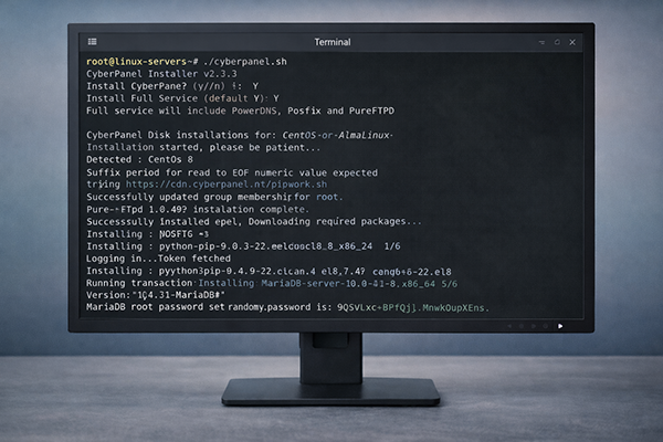 Ubuntu ve CyberPanel Kurulumu Rehberi 7 CyberPanel Kurulum Scripti Calisiyor Ekrani