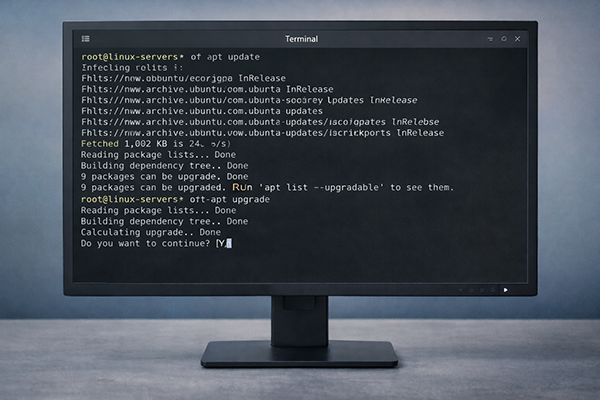 Ubuntu ve CyberPanel Kurulumu Rehberi 6 Linux Terminal Apt Update Upgrade Ekrani